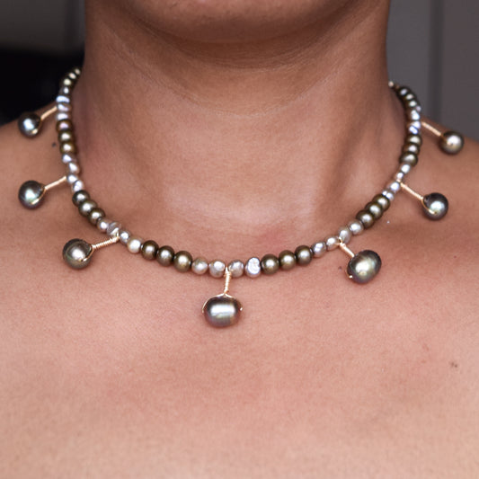 Handcrafted necklace- Mixed pearl beads for refined, modern elegance. Haitian-inspired, lifestyle brand