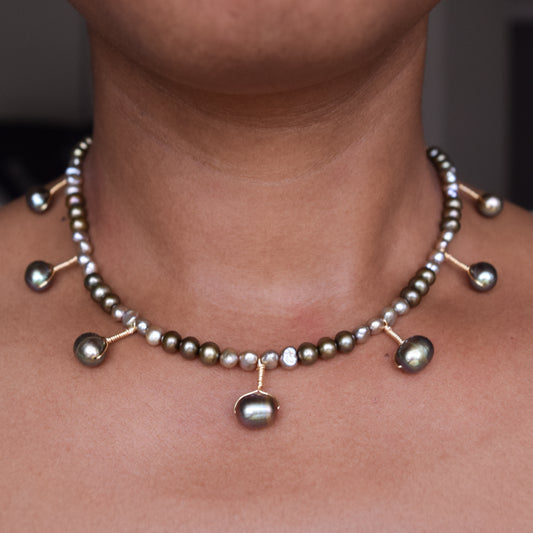 Handcrafted necklace- Mixed pearl beads for refined, modern elegance. Haitian-inspired, lifestyle brand