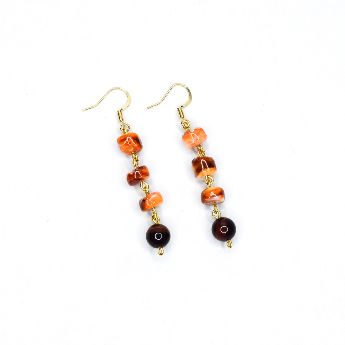 SAMIRA_SPINY OYSTER AND TIGERS EYE EARRINGS BY AYITI CHERIE
