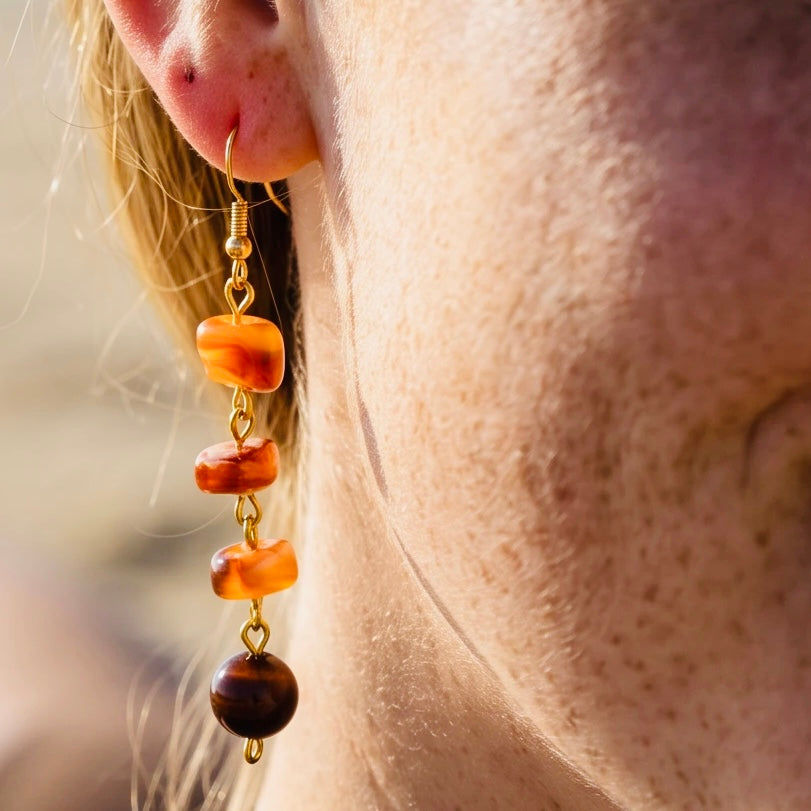 SAMIRA_SPINY OYSTER AND TIGERS EYE EARRINGS BY AYITI CHERIE