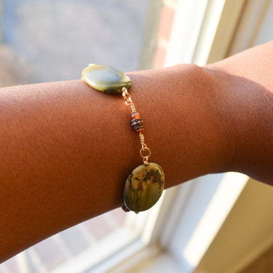 Handcrafted featuring picture jasper, carnelian stone & carved drum beads for elegant, refined style by Ayiti Chérie. Haitian-inspired, lifestyle brand