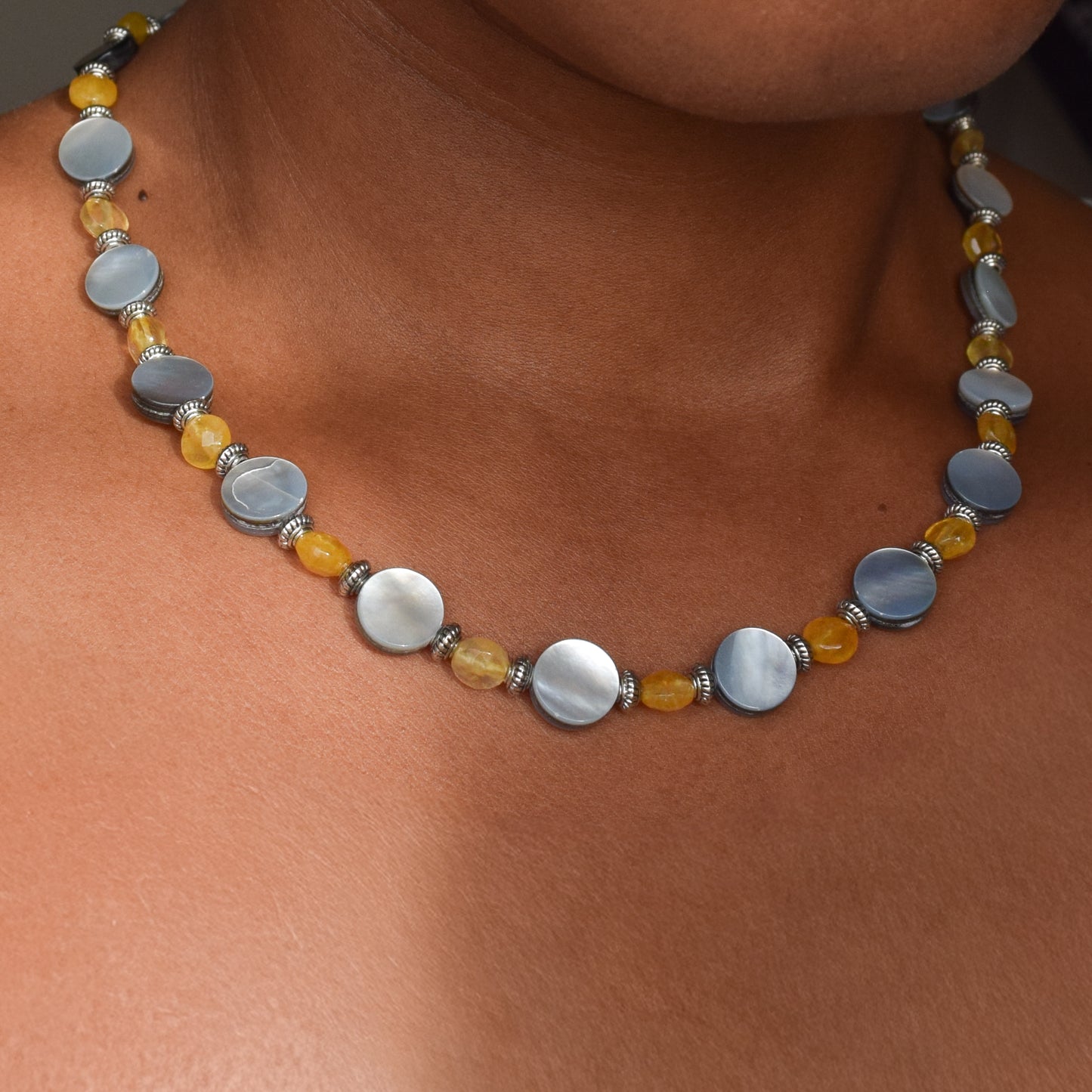 Handcrafted necklace- Black lentil and citrine beads for refined, modern elegance. Haitian-inspired, lifestyle brand