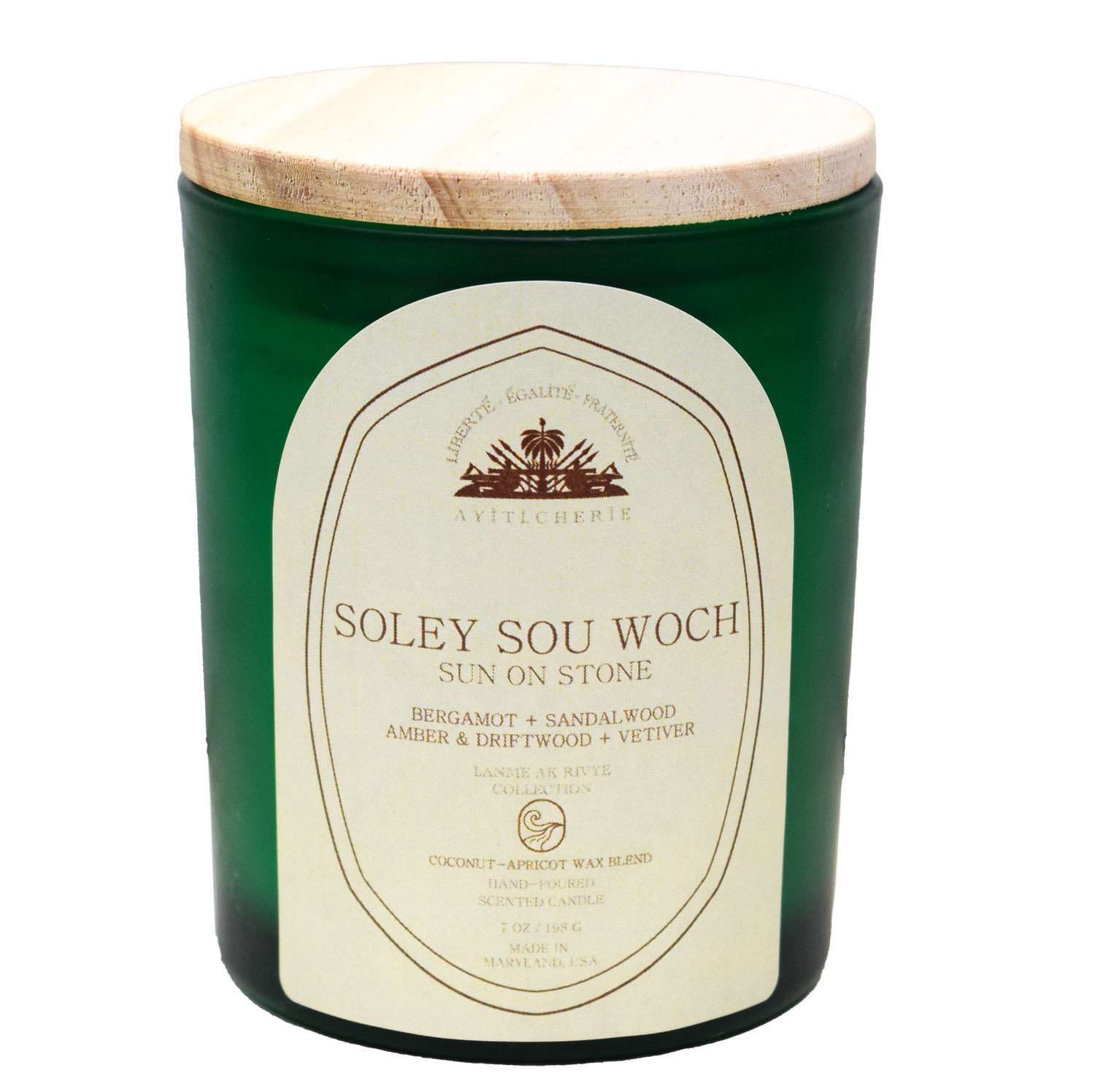 Soley Sou Woch_Sun On Stone_Bergamot _Sandalwood_Amber-Driftwood_Vetiver Candle by Ayiti Cherie
