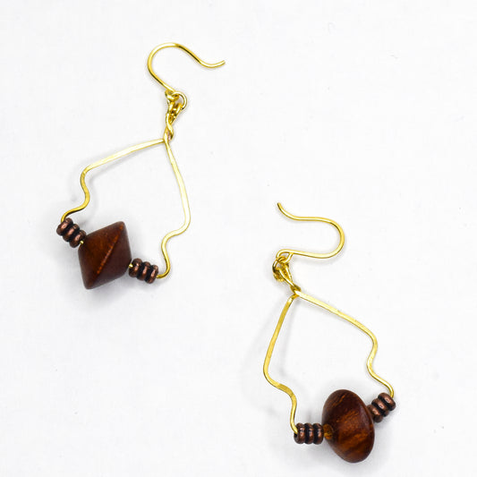 Brass and wooden earrings by Ayiti Cherie