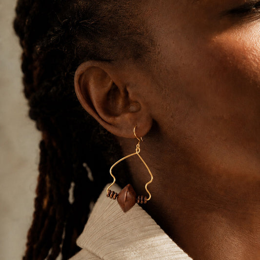 Brass and wooden earrings by Ayiti Cherie