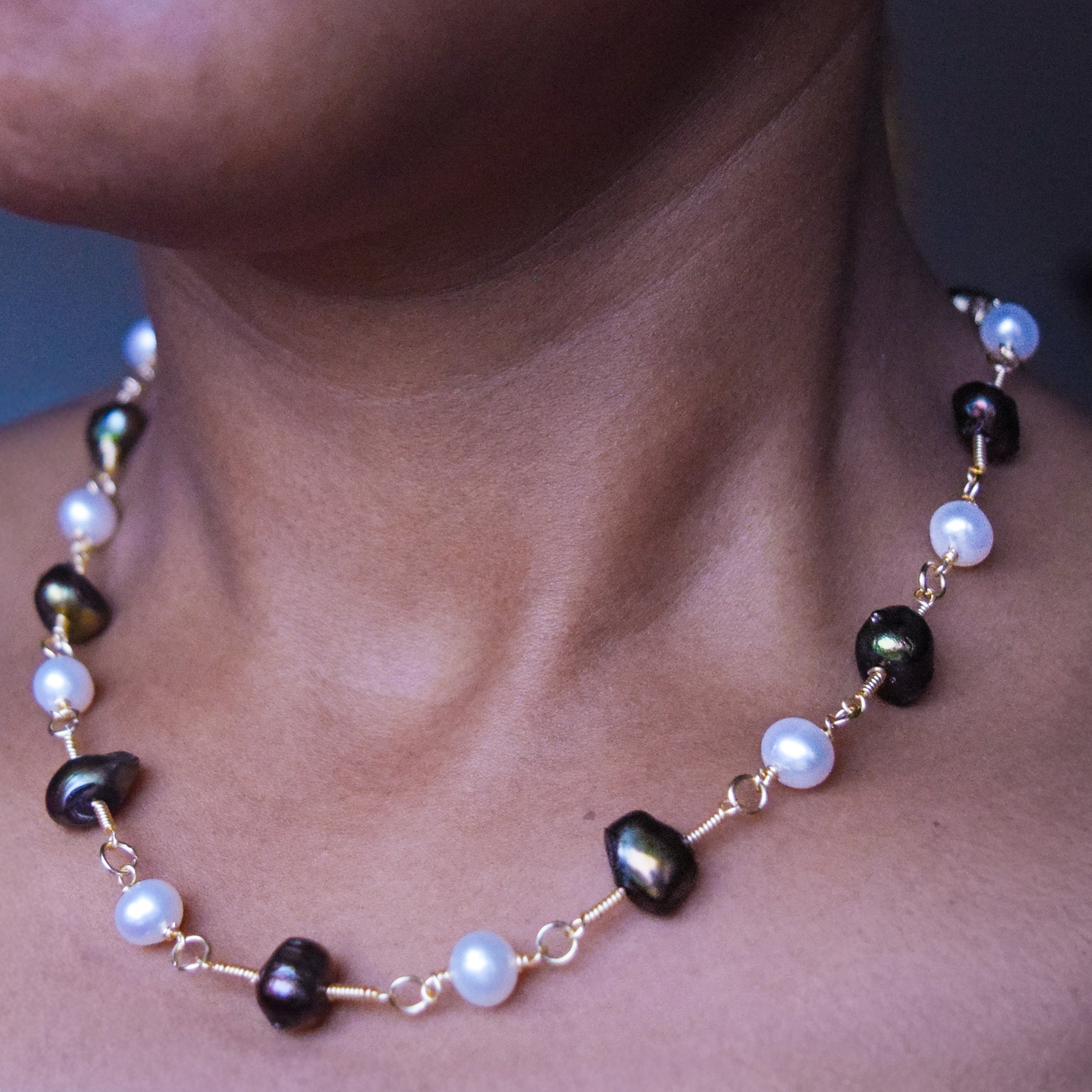 Handcrafted necklace- Mixed pearl beads for refined, modern elegance. Haitian-inspired, lifestyle brand