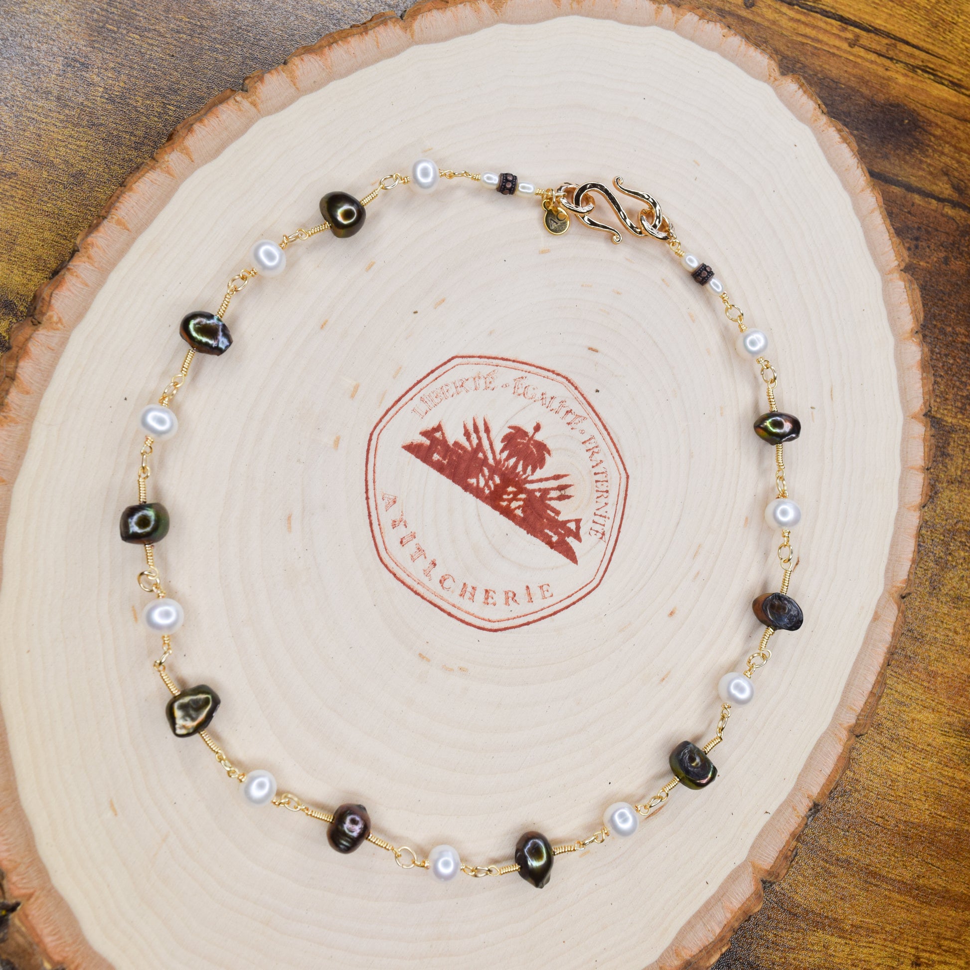 Handcrafted necklace- Mixed pearl beads for refined, modern elegance. Haitian-inspired, lifestyle brand