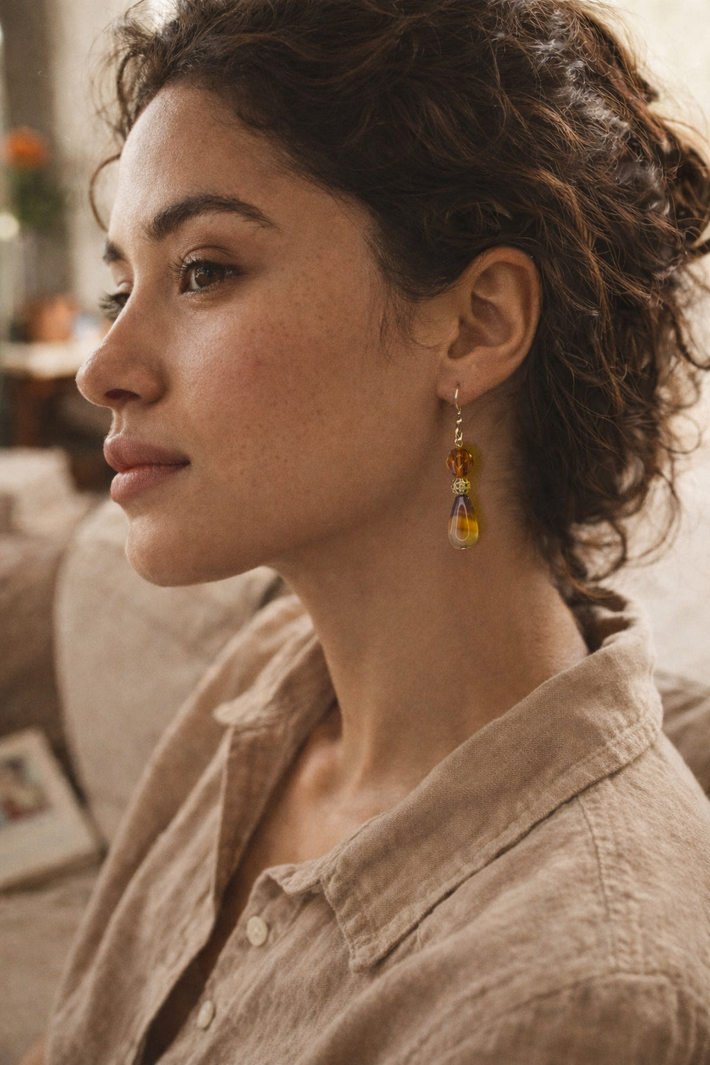 Handcrafted earrings- Agate teardrops, faceted glass & gold cage bead details for refined, modern elegance. Haitian-inspired, lifestyle brand