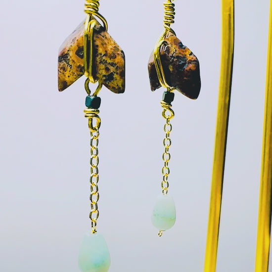 JUNA_JASPER_AMAZONITE_HEMATITE_GOLD-FILLED CHAIN EARRINGS BY AYITI CHERIE