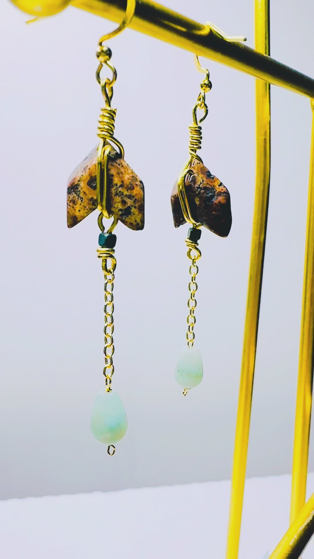 JUNA_JASPER_AMAZONITE_HEMATITE_GOLD-FILLED CHAIN EARRINGS BY AYITI CHERIE