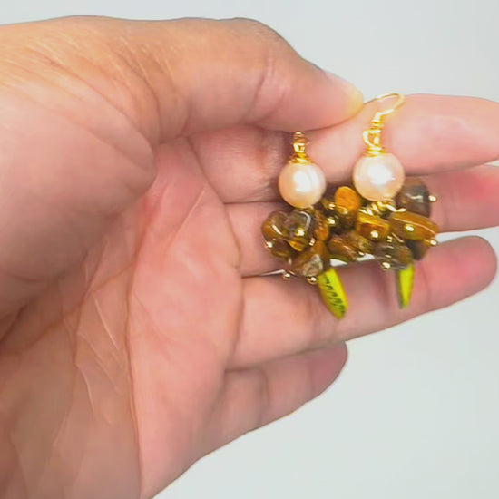 ERMIRA PEARL AND TIGERS EYE EARRINGS BY AYITICHERIE
