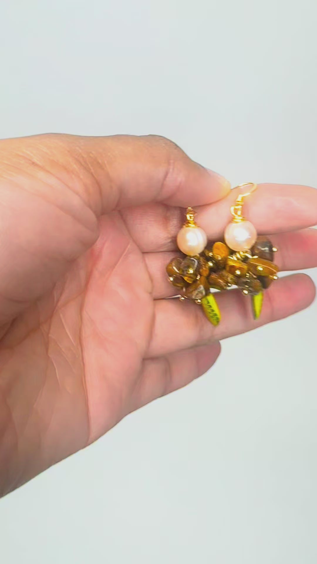 ERMIRA PEARL AND TIGERS EYE EARRINGS BY AYITICHERIE