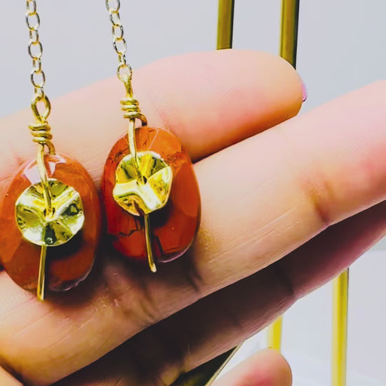  MONISE RED JASPER_BRASS EARRINGS_GOLD-FILLED CHAIN EARRINGS BY AYITI CHERIE