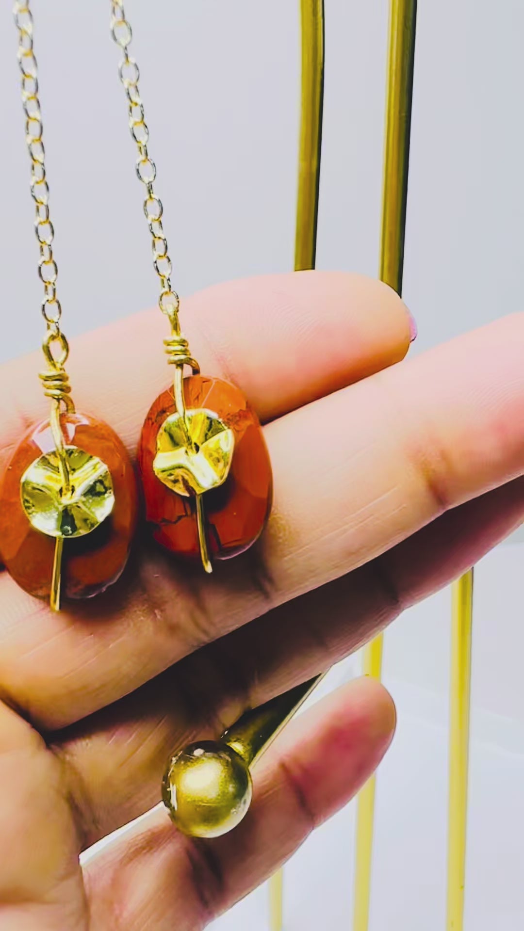  MONISE RED JASPER_BRASS EARRINGS_GOLD-FILLED CHAIN EARRINGS BY AYITI CHERIE