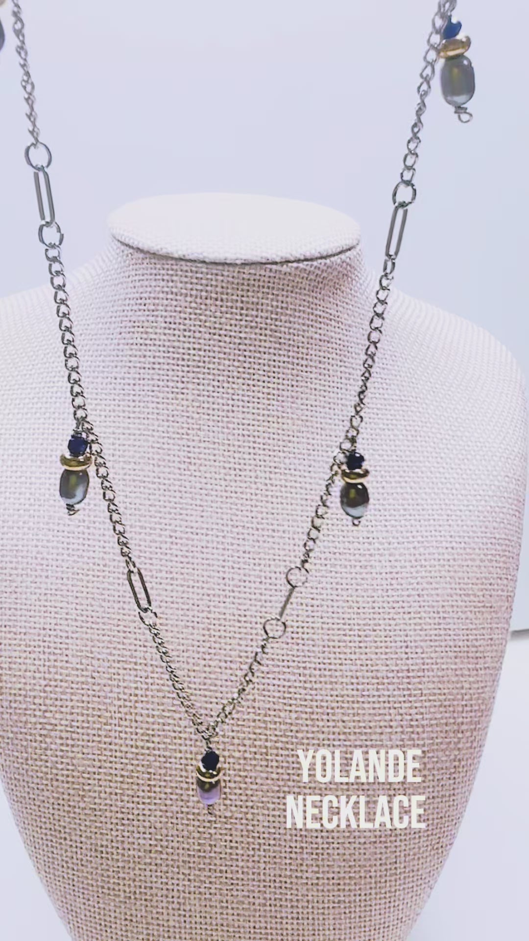 Handcrafted with silver curb & paper clip chain, featuring pearls & glass beads for elegant, refined style by Ayiti Chérie. Haitian-inspired, lifestyle brand
