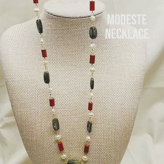 MODESTE_FRESHWATERPEARL_REDJASPER_ABALONENECKLACE by Ayiti Cherie