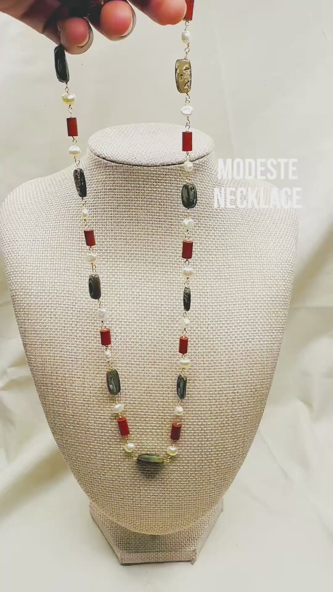 MODESTE_FRESHWATERPEARL_REDJASPER_ABALONENECKLACE by Ayiti Cherie