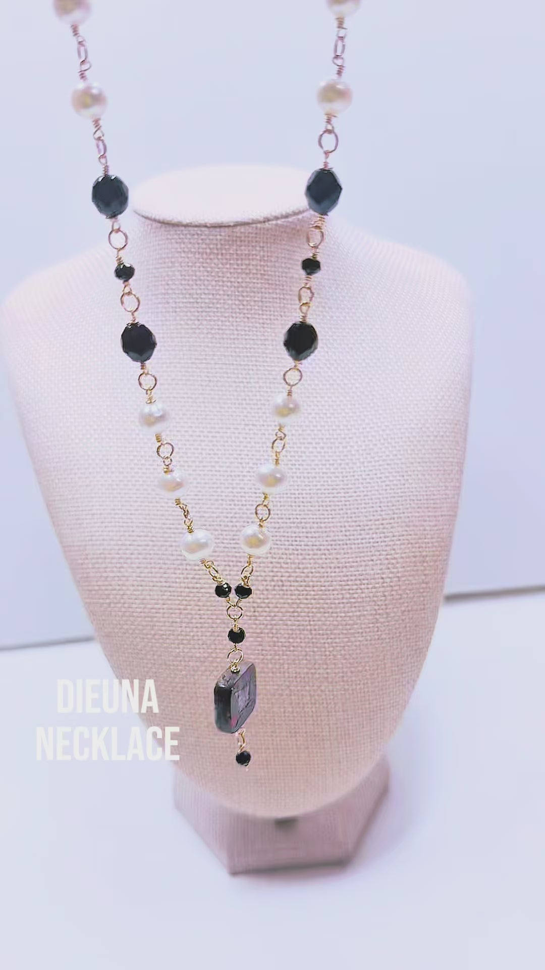 Handcrafted necklace with pearls and  Czech glass beads for elegant, refined style by Ayiti Chérie. Haitian-inspired, lifestyle brand