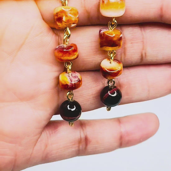 SAMIRA_SPINY OYSTER AND TIGERS EYE EARRINGS BY AYITI CHERIE