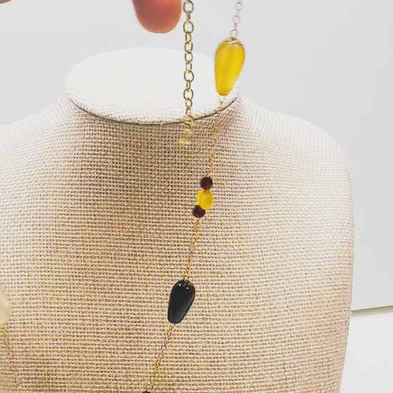 Handcrafted necklace- Agate, citrine, and crystal beads for refined, modern elegance. Haitian-inspired, lifestyle brand